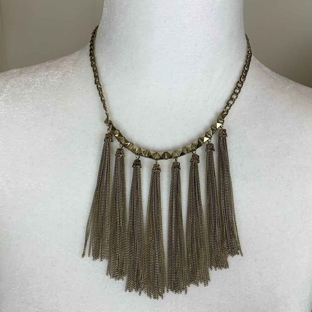 BCBGeneration Gold Tassel Stud Chain Statement Necklace y2k 00s
